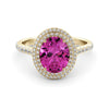 Double Halo pink topaz-diamond ring