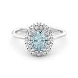 Spectacular Halo aquamarine and diamond ring