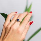 Spectacular Halo sapphire and diamond ring