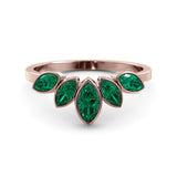 Green emerald five marquise ring